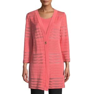 NWOT Misook Womens Large P Coral‎ Pink Twinset Cardigan Tank Sweater 2pc Set